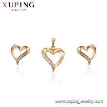 62670 Fashion ladies jewelry two pieces designs heart shaped 18k gold color jewelry set